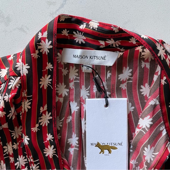 BNWT Maison Kitsune, red floral scarf dress with pockets, size 34 - Picture 9 of 10